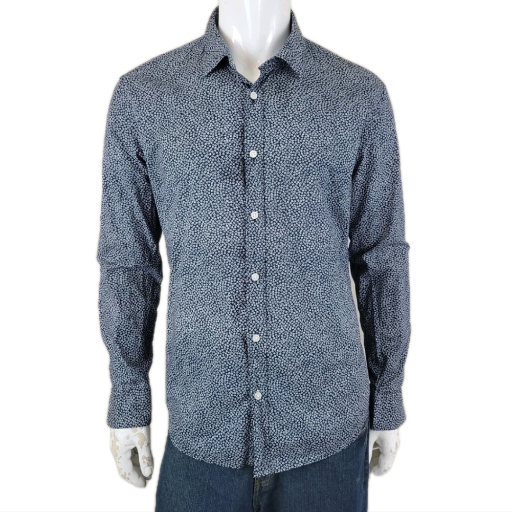 Hugo Boss Button Down Floral Shirt Slim Fit Long Sleeve Blue Men's Size XL Mint